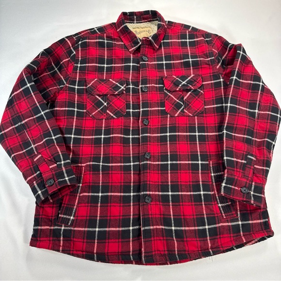 VTG Sears Roebuck & Co Shacket Mens XL Red Plaid Sherpa Lined Shirt Pockets - Picture 3 of 9